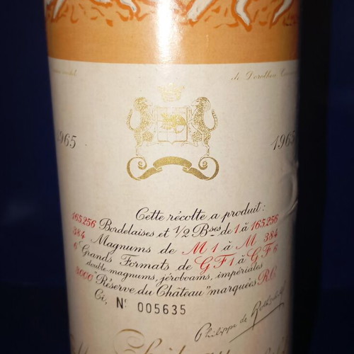 Chateau Mouton Rothschild 1965 vintage wine bottle used