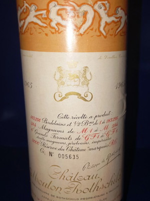 Chateau Mouton Rothschild 1965 vintage wine bottle used