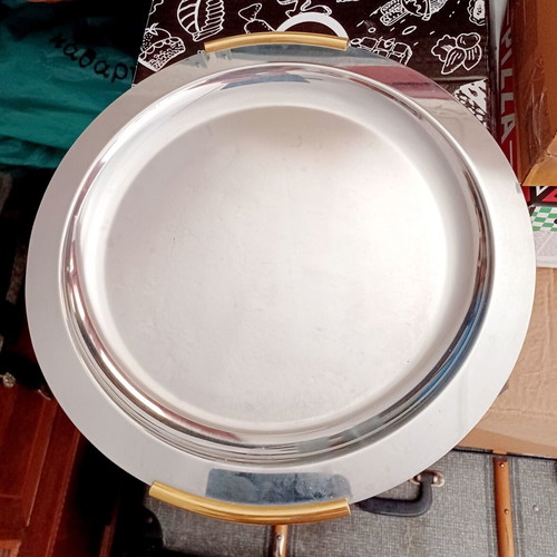 Metal Stainless Steel Tray like new, 37 cm diameter