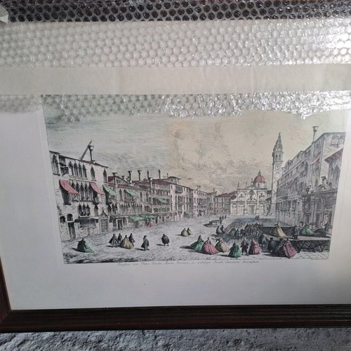 Large engraving Venice like new, St. Mark's Square, mahogany frame