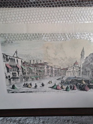 Large engraving Venice like new, St. Mark's Square, mahogany frame