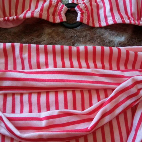 Striped swimsuit with belt and chest ring, new, size XXXL