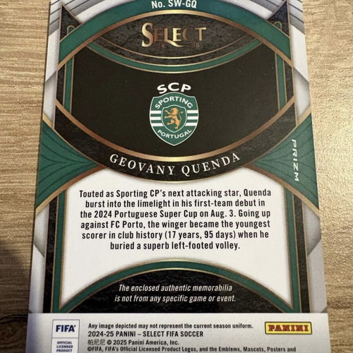 Geovany Quenda 2024-25 Panini Select FIFA Swatches Silver RC new