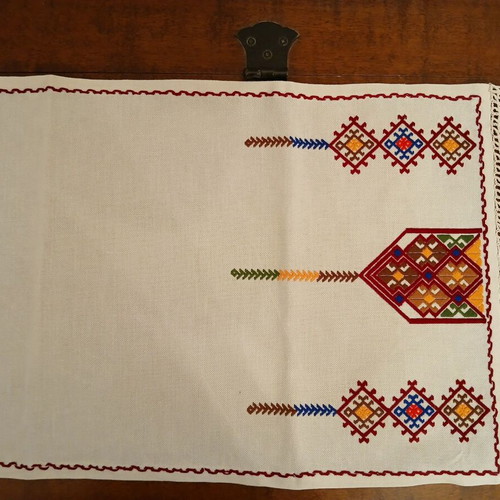 Handmade embroidered table runner with traditional Cretan design like new