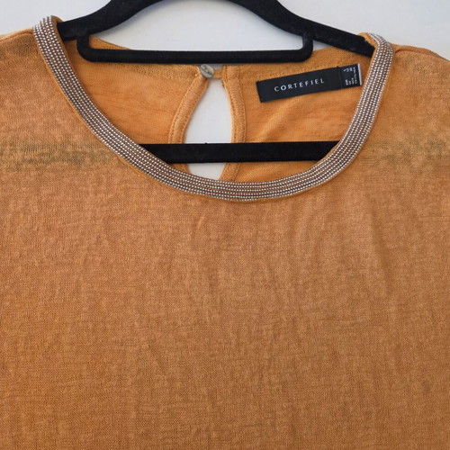 Cortefiel Short Sleeve Blouse Top Like New, Orange, Size L