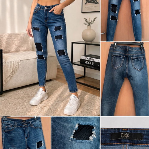 Jeans with mesh details used, size M, blue