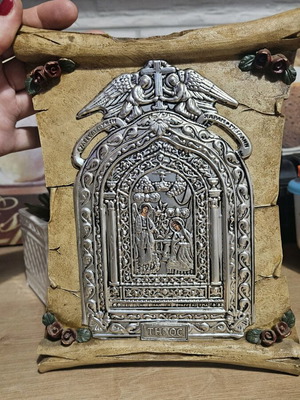 Decorative Panagia of Tinos image like new, embossed metal