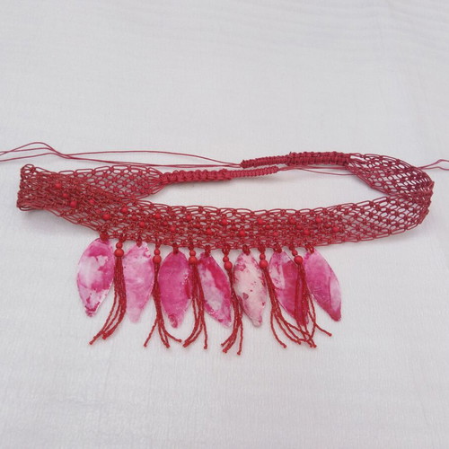 Boho red belt with beads like new, adjustable