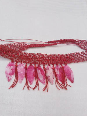 Boho red belt with beads like new, adjustable