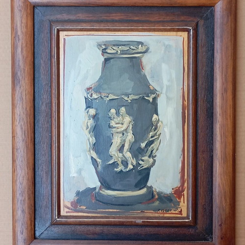 Erotica oil painting by Rudolph Vosser used, framed 35x24 cm