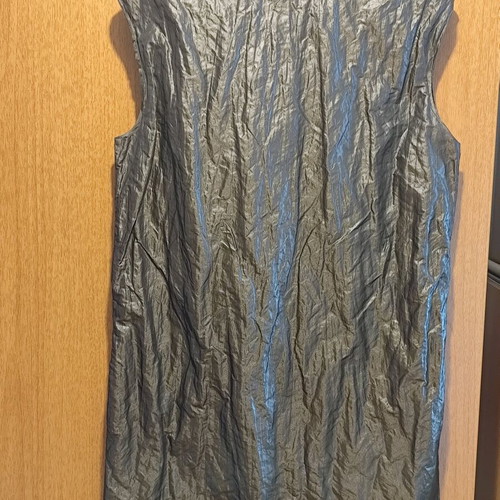 Sisley sleeveless midi dress like new khaki with purple ribbon