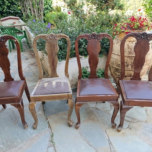 Vintage dining chairs set of 4 used, solid wood and leatherette