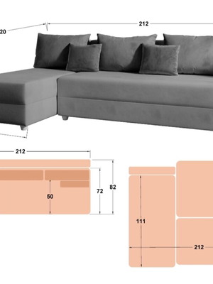 Corner sofa like new with folding corner 212x120