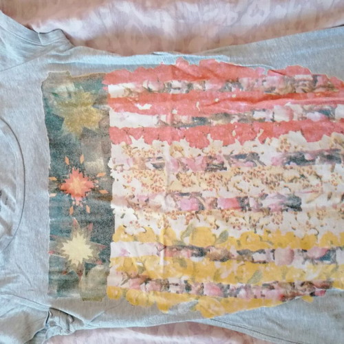 Long blouse with multicolor design used, size S