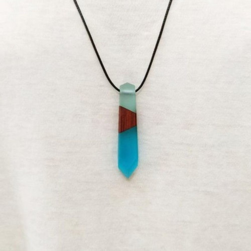 Greek Blue Ocean Wave necklace new with blue crystal and olive wood