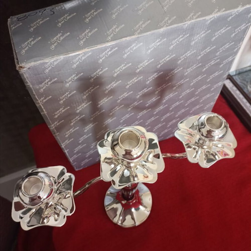Metal candlestick silver color new with box