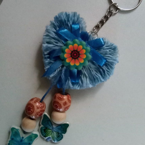 Handmade Valentine's heart keychain blue new