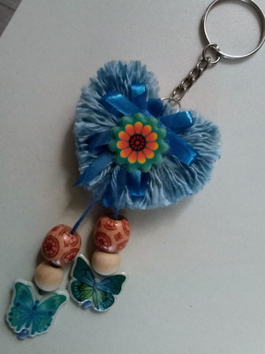 Handmade Valentine's heart keychain blue new