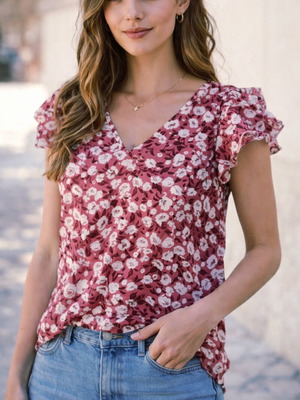 Pink floral blouse with ruffle sleeves new with tags