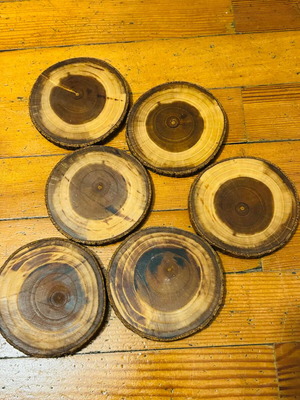 Wooden coasters set of 6 handmade, unused, solid wood