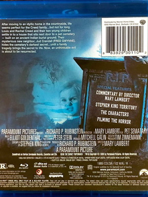Pet Sematary Blu-Ray μεταχειρισμένο, αγγλικοί υπότιτλοι, δράμα τρόμου