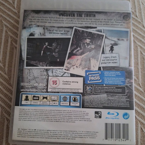 Uncharted 3 PS3 game used in excellent condition