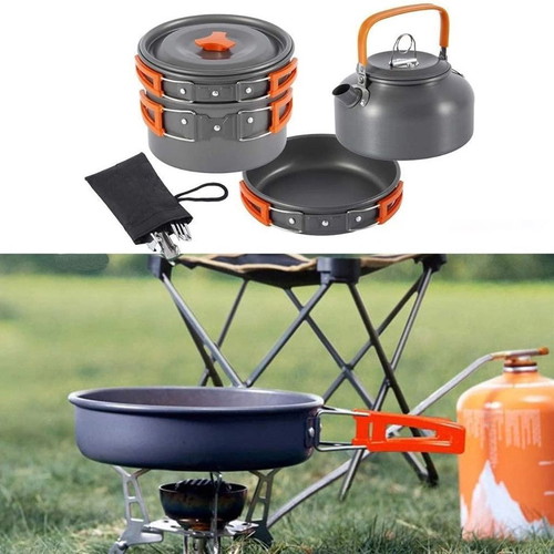Camping cooking set XXL 15 pieces, anodized aluminum, new