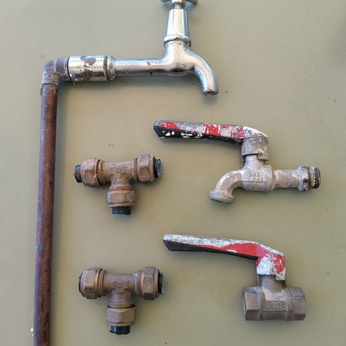 Faucet, valves and pipe fittings set of 5