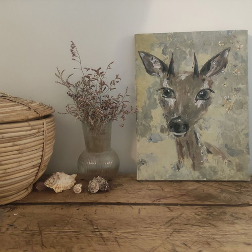 Deer acrylic painting on canvas like new 30×40 cm