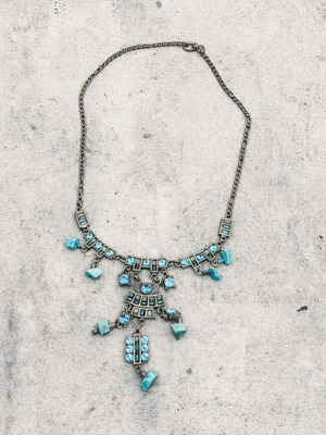 Vintage necklace with turquoise elements and crystals used