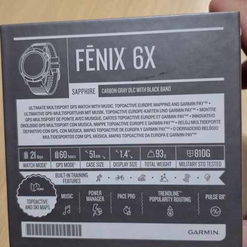 Garmin Fenix 6X Sapphire Carbon Gray 51mm like new multisport GPS smartwatch
