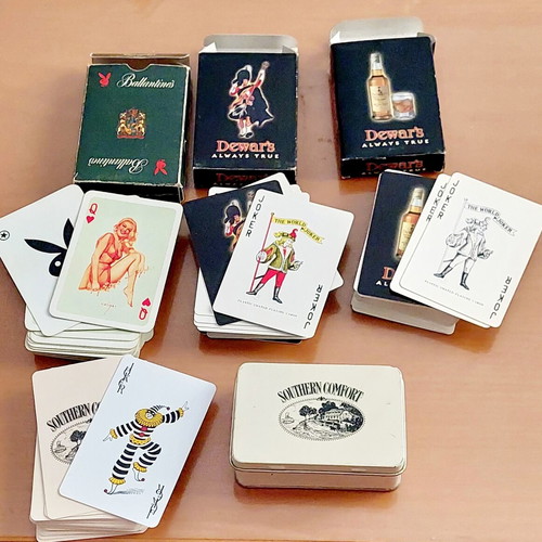 Vintage set of 4 playing cards used, 90s alcohol brands