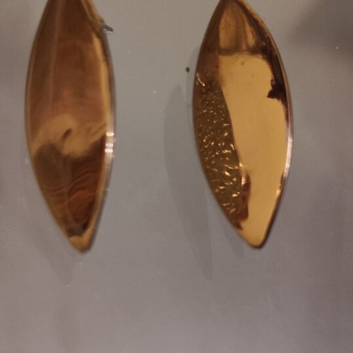 Leaf-shaped earrings used, gold color