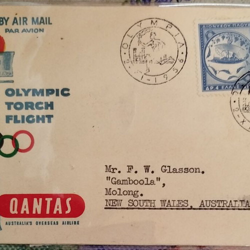 1956 Olympic Torch Flight Envelope like new, authentic