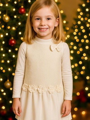 Marasil white dress with lace and bow like new, size 6 years