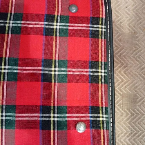 Vintage large suitcase like new, red plaid with black