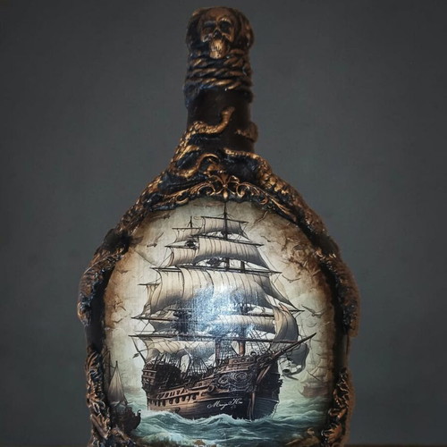 Handmade decorative bottle with pirate theme