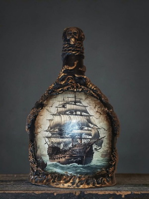 Handmade decorative bottle with pirate theme