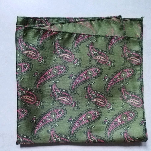 Pocket handkerchief with paisley used, green fabric