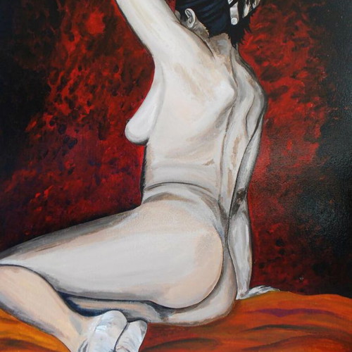 Melancholia acrylic painting on canvas, sensual female nude