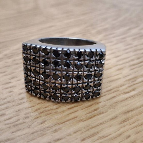 Silver 950 ring large heavy with black stones new
