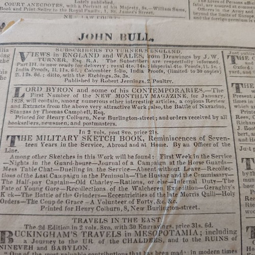 John Bull English Newspaper 1827 like new with Battle of Navarino