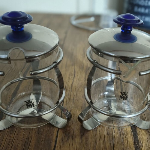 WMF Azuro glass containers like new with stainless steel base