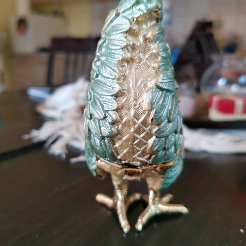 Vintage jewelry box with rooster design and Swarovski crystals used