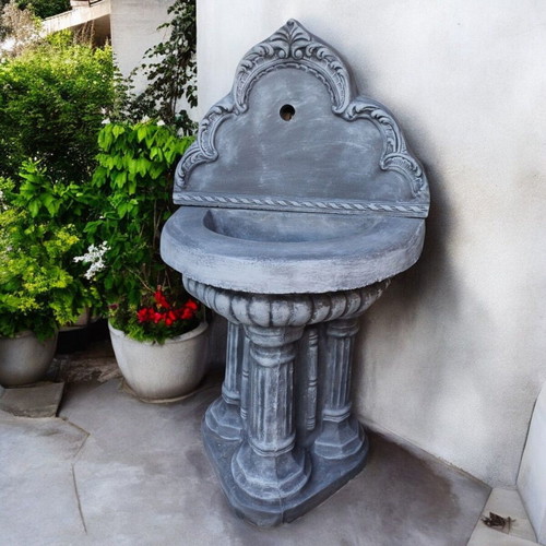 Concrete outdoor wall fountain Hana in gray and white, new