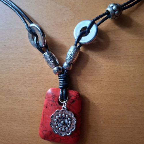 Women's necklace with red stone pendant and silver accessories like new