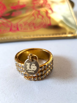 Love Soni gold ring with crystals and pendant like new