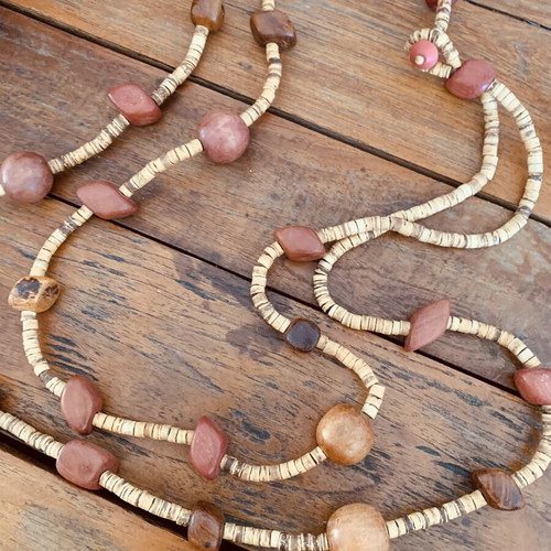 Handmade vintage necklace with wooden beads new