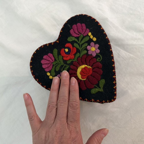 Vintage embroidered heart box used, handmade