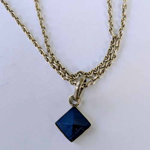 Silver Necklace 925 with Geometric Blue Pendant like new, 40cm